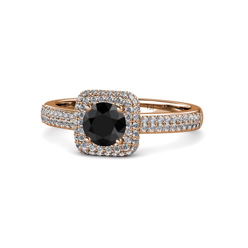Amias Signature Black Diamond and Diamond Halo Engagement Ring 