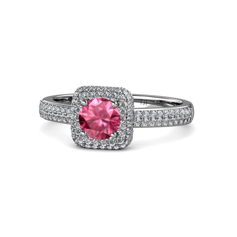 Amias Signature Pink Tourmaline and Diamond Halo Engagement Ring 