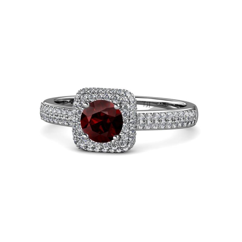 Amias Signature Red Garnet and Diamond Halo Engagement Ring 