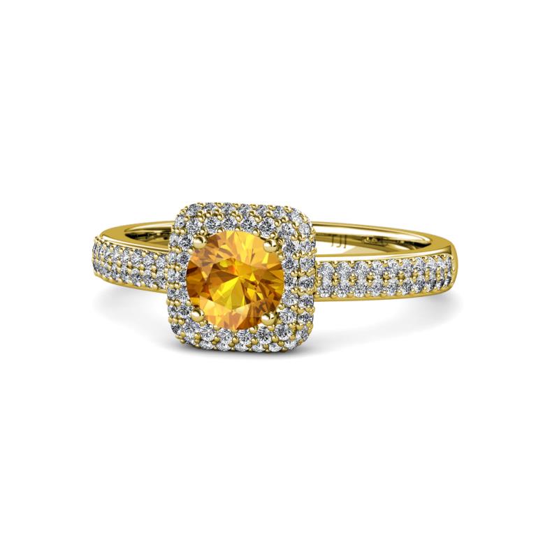 Amias Signature Citrine and Diamond Halo Engagement Ring 