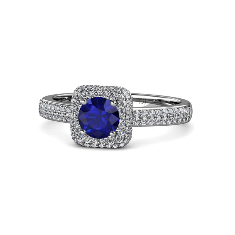 Amias Signature Blue Sapphire and Diamond Halo Engagement Ring 