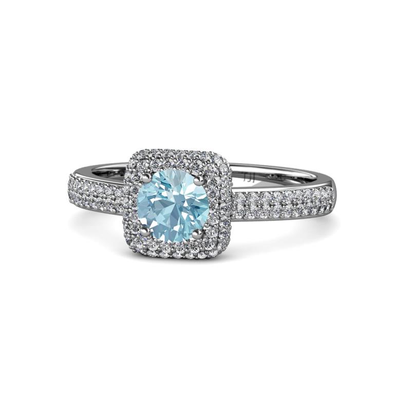 Amias Signature Aquamarine and Diamond Halo Engagement Ring 