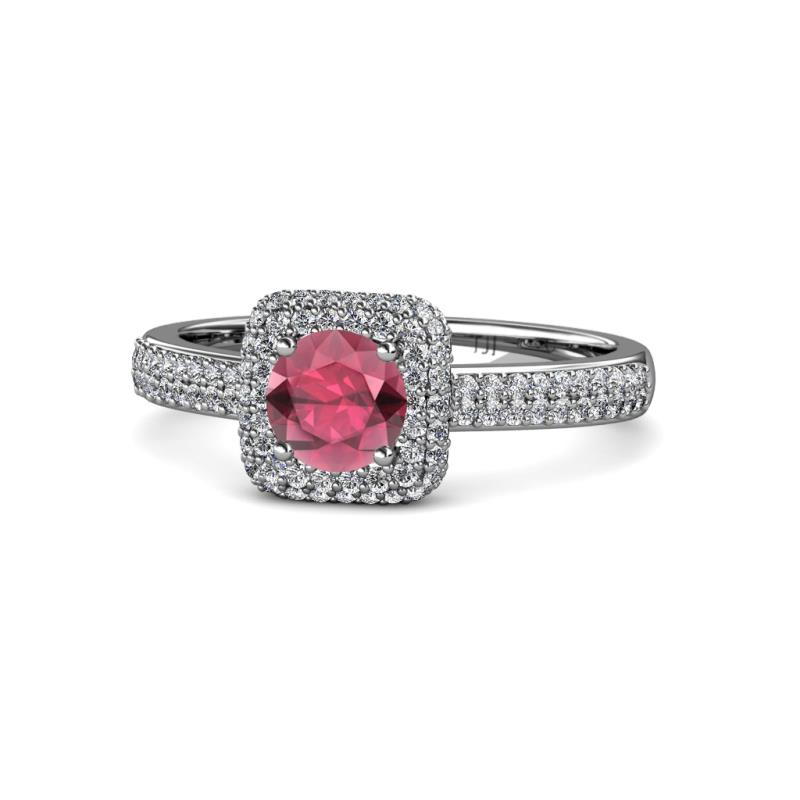 Amias Signature Rhodolite Garnet and Diamond Halo Engagement Ring 