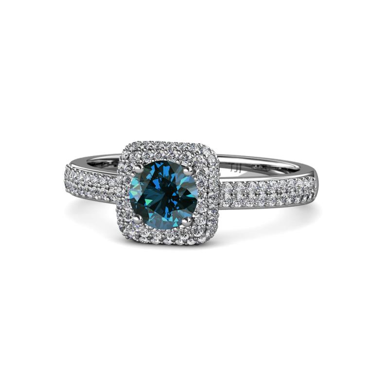Amias Signature Blue Diamond and Diamond Halo Engagement Ring 