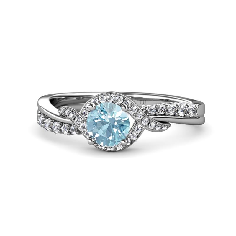 Nebia Signature Aquamarine and Diamond Bypass Womens Engagement Ring 