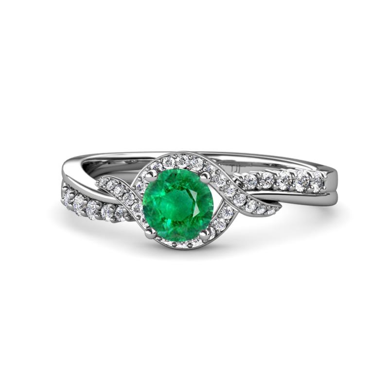 Nebia Signature Emerald and Diamond Bypass Womens Engagement Ring 