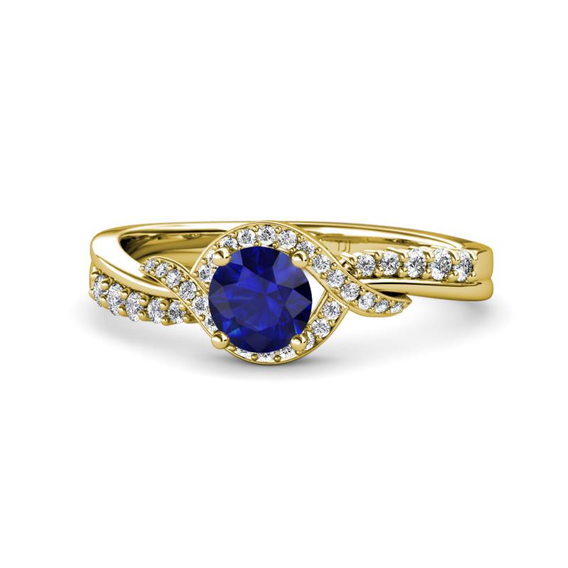 Nebia Signature Blue Sapphire and Diamond Bypass Womens Engagement Ring 