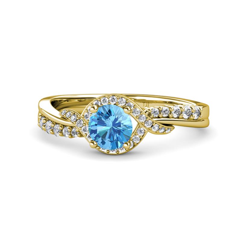 Nebia Signature Blue Topaz and Diamond Bypass Womens Engagement Ring 