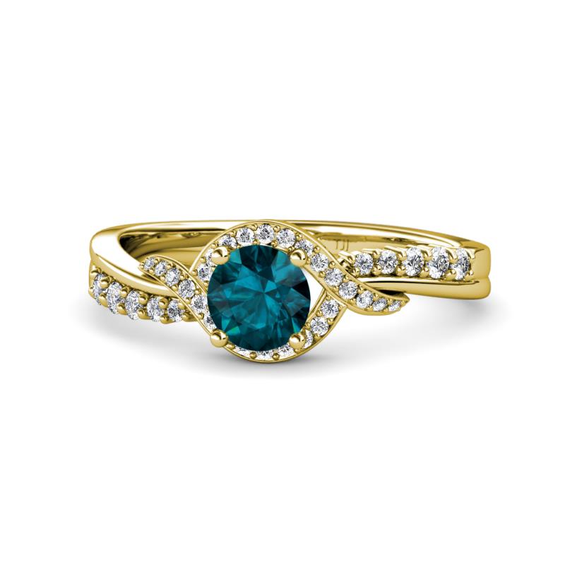 Nebia Signature London Blue Topaz and Diamond Bypass Womens Engagement Ring 