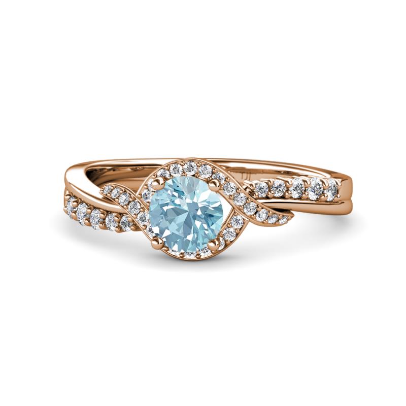 Nebia Signature Aquamarine and Diamond Bypass Womens Engagement Ring 