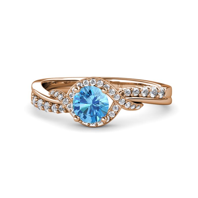 Nebia Signature Blue Topaz and Diamond Bypass Womens Engagement Ring 