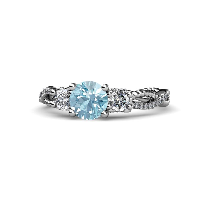 Alika Signature Aquamarine and Diamond Three Stone Engagement Ring 