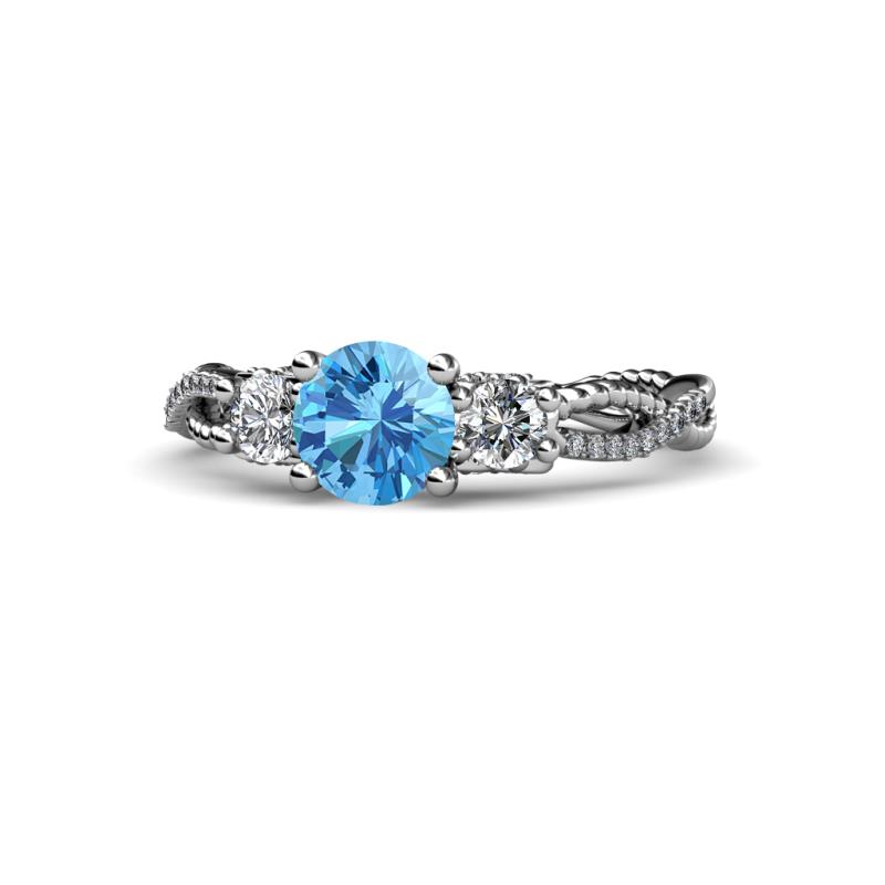 Alika Signature Blue Topaz and Diamond Three Stone Engagement Ring 