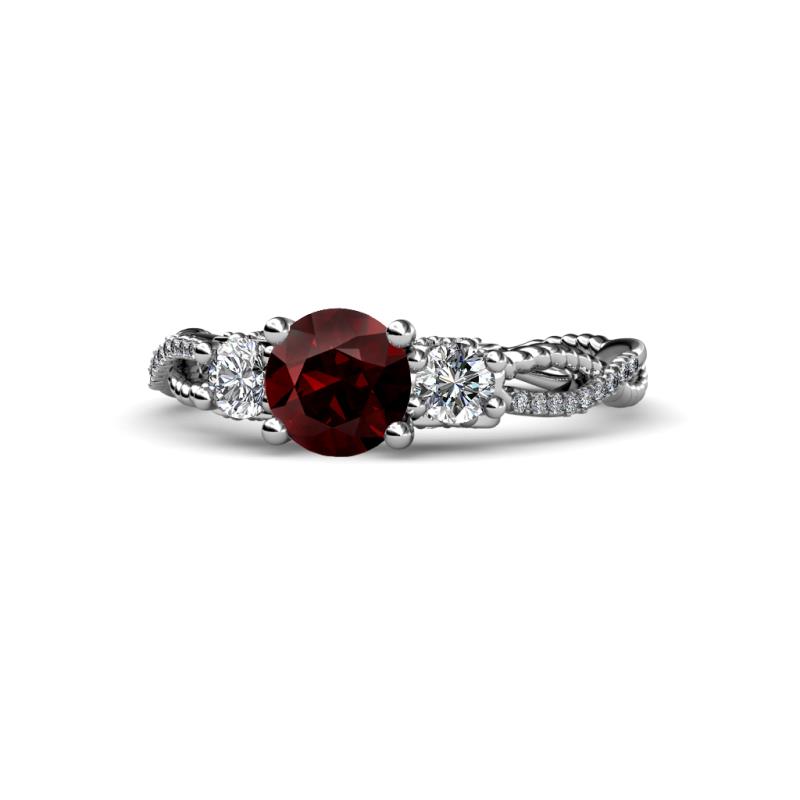 Alika Signature Red Garnet and Diamond Three Stone Engagement Ring 