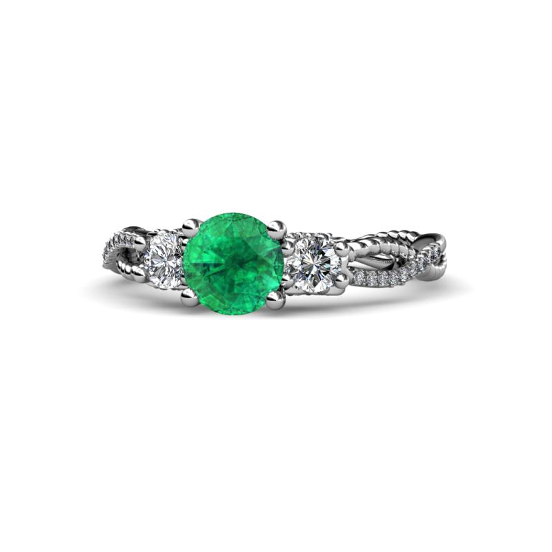 Alika Signature Emerald and Diamond Three Stone Engagement Ring 