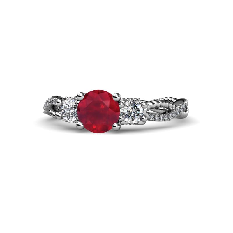 Alika Signature Ruby and Diamond Three Stone Engagement Ring 