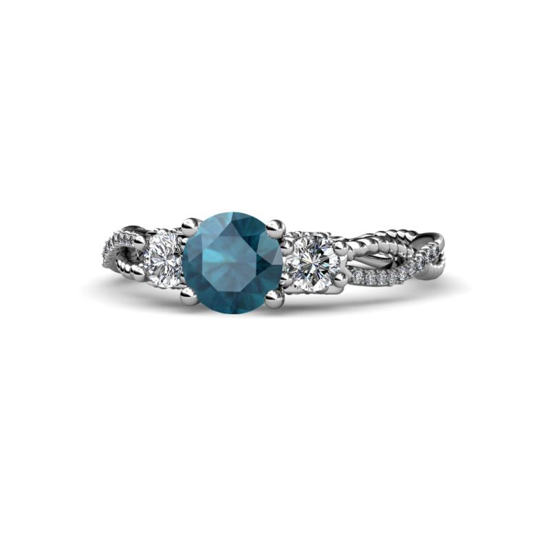 Alika Signature London Blue Topaz and Diamond Three Stone Engagement Ring 