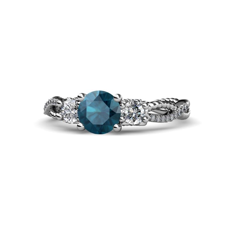 Alika Signature Blue and White Diamond Three Stone Engagement Ring 