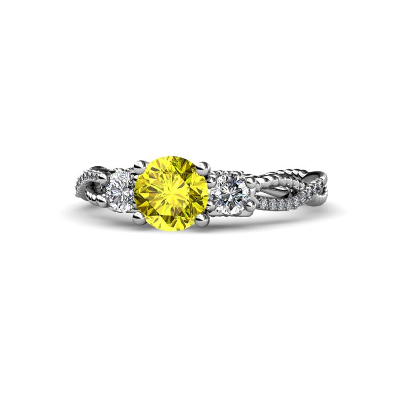 Alika Signature Yellow and White Diamond Three Stone Engagement Ring 