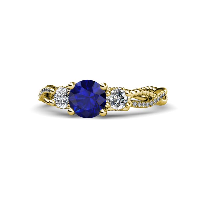 Alika Signature Blue Sapphire and Diamond Three Stone Engagement Ring 