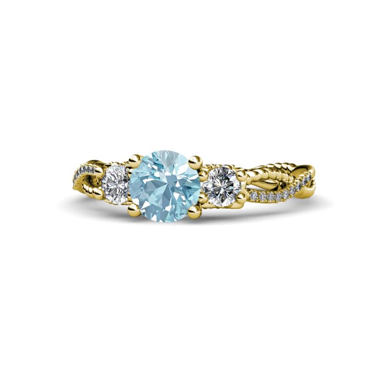 Alika Signature Aquamarine and Diamond Three Stone Engagement Ring 