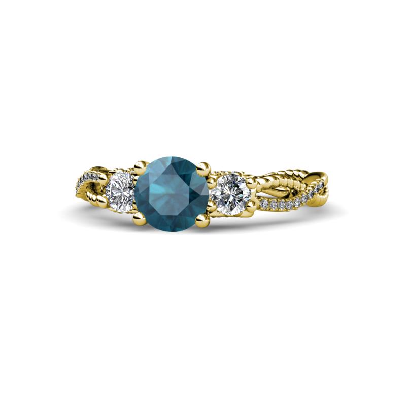 Alika Signature London Blue Topaz and Diamond Three Stone Engagement Ring 