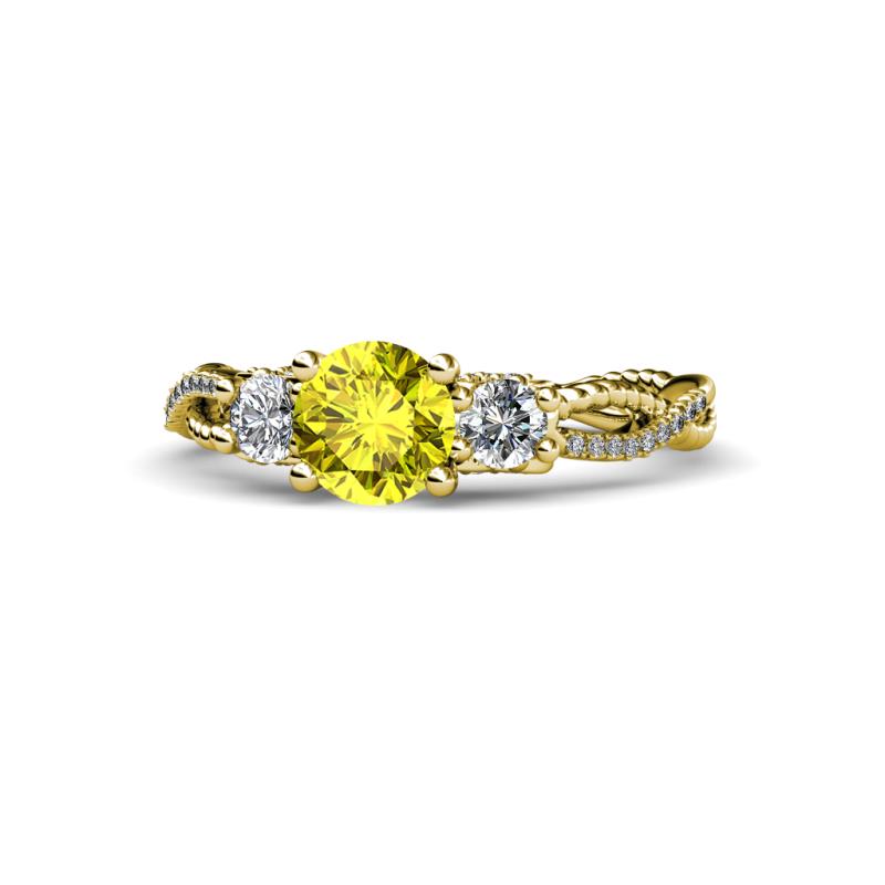 Alika Signature Yellow and White Diamond Three Stone Engagement Ring 