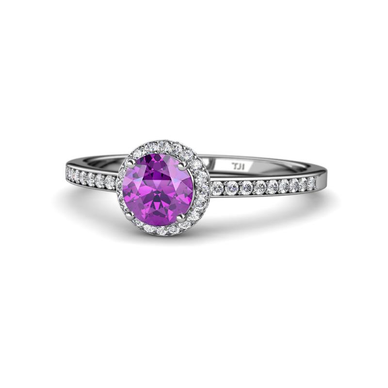 Syna Signature Round Diamond and Amethyst Halo Engagement Ring 