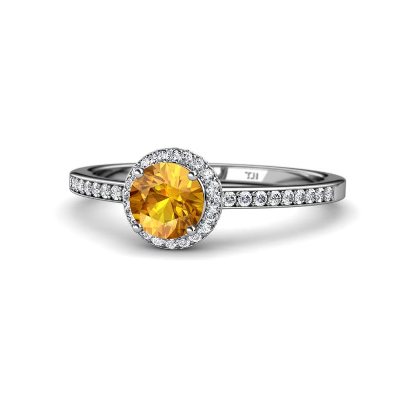 Syna Signature Round Diamond and Citrine Halo Engagement Ring 