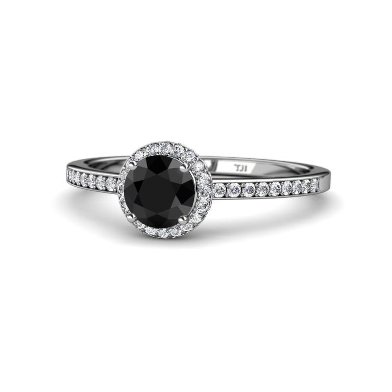 Syna Signature Round Black and White Diamond Halo Engagement Ring 