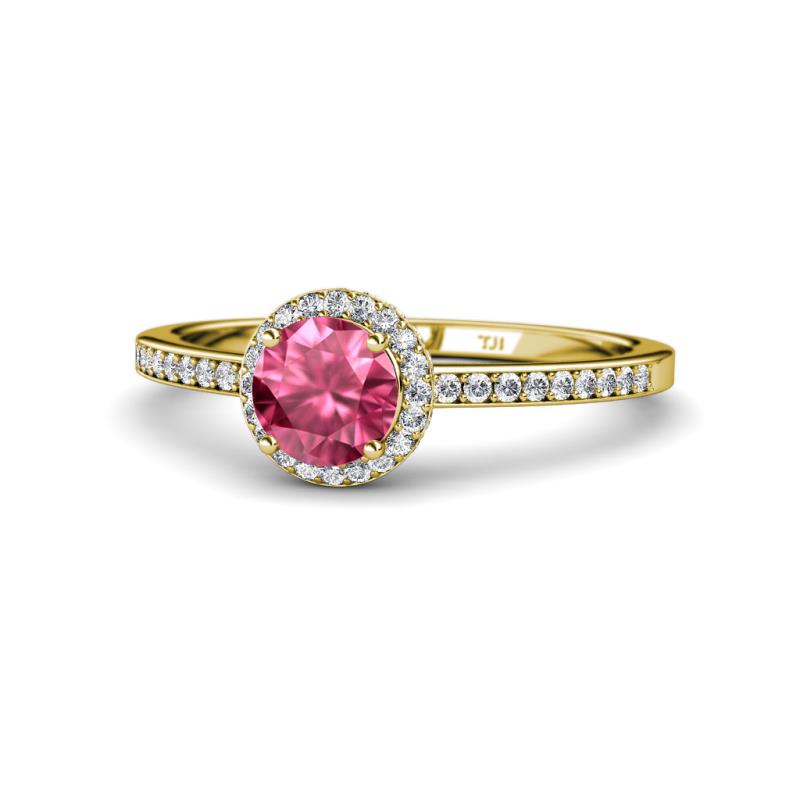 Syna Signature Pink Tourmaline and Diamond Halo Engagement Ring 