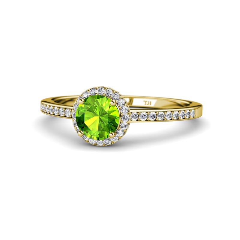 Syna Signature Peridot and Diamond Halo Engagement Ring 