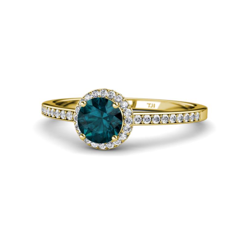 Syna Signature London Blue Topaz and Diamond Halo Engagement Ring 