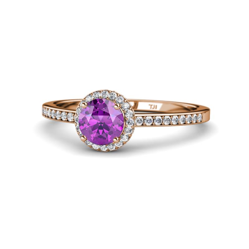 Syna Signature Amethyst and Diamond Halo Engagement Ring 