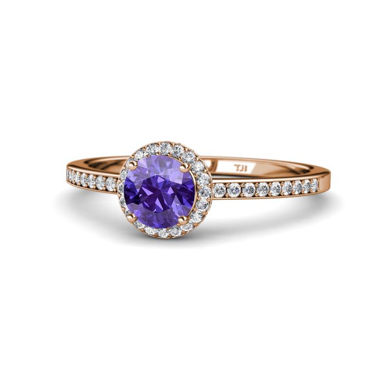 Syna Signature Iolite and Diamond Halo Engagement Ring 