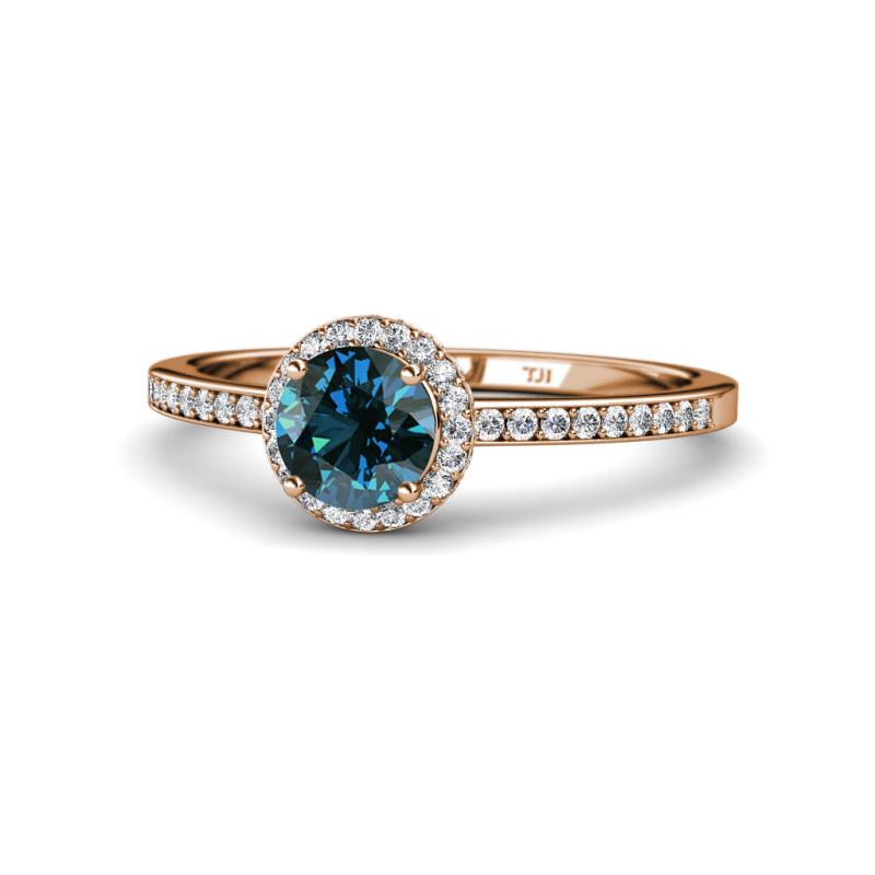 Syna Signature Blue and White Diamond Halo Engagement Ring 