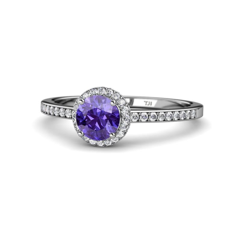 Syna Signature Iolite and Diamond Halo Engagement Ring 