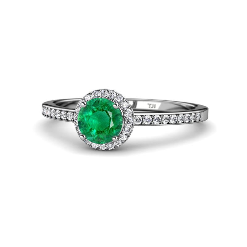Syna Signature Emerald and Diamond Halo Engagement Ring 