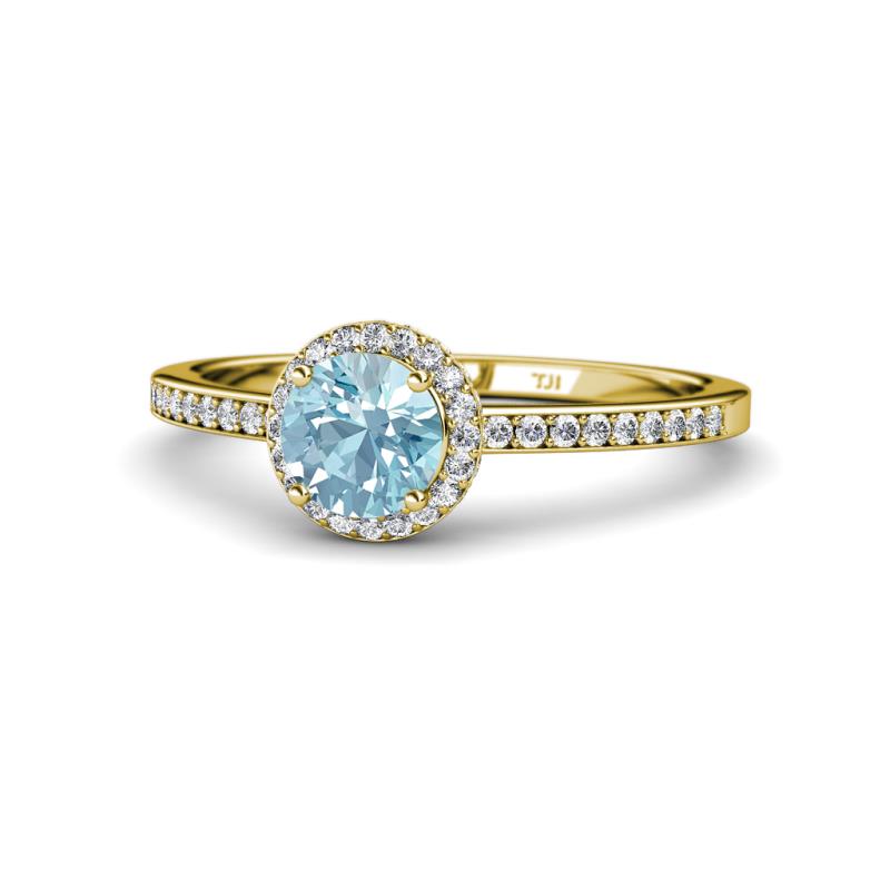 Syna Signature Aquamarine and Diamond Halo Engagement Ring 
