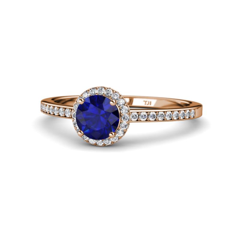 Syna Signature Blue Sapphire and Diamond Halo Engagement Ring 
