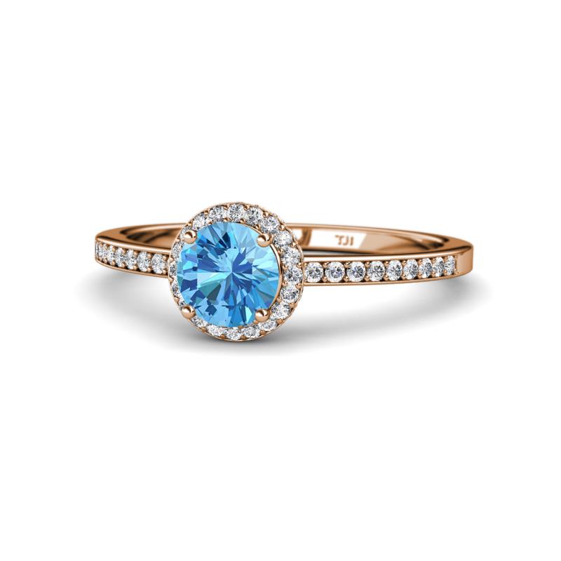 Syna Signature Blue Topaz and Diamond Halo Engagement Ring 