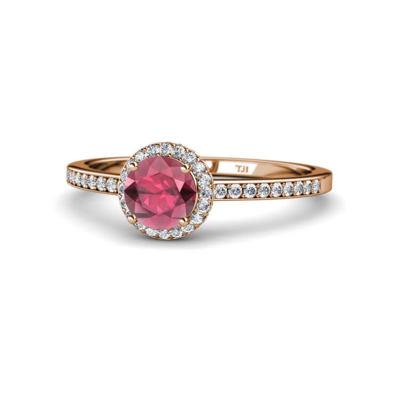 Syna Signature Rhodolite Garnet and Diamond Halo Engagement Ring 