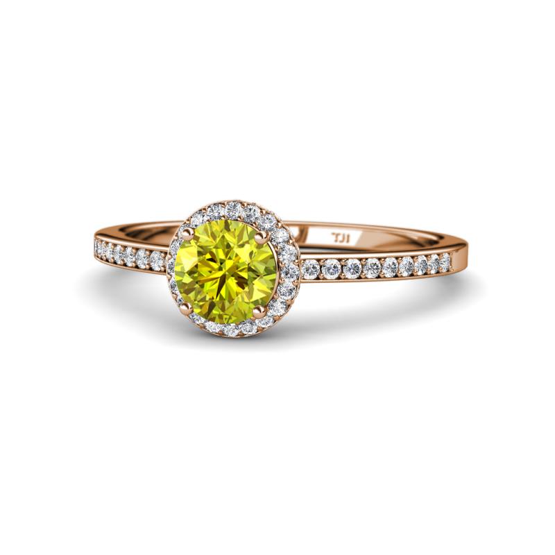 Syna Signature Yellow and White Diamond Halo Engagement Ring 