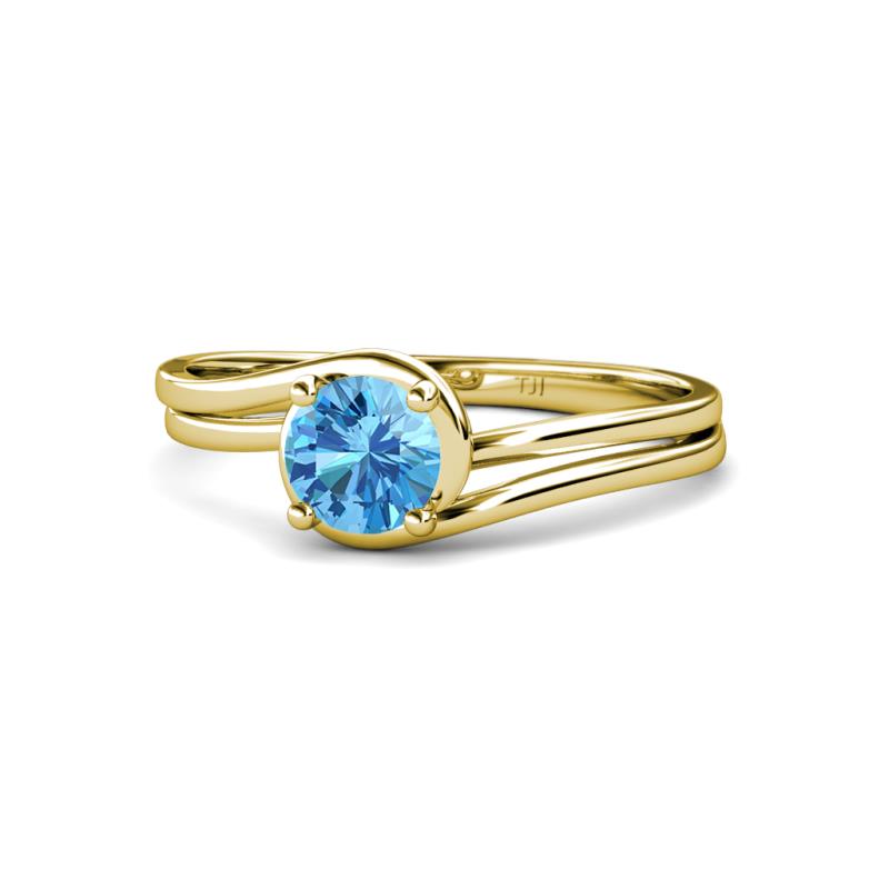 Elena Signature 5.50 mm Round Blue Topaz Bypass Solitaire Engagement Ring 