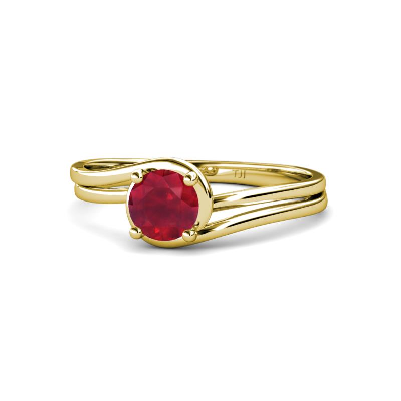 Elena Signature 5.50 mm Round Ruby Bypass Solitaire Engagement Ring 