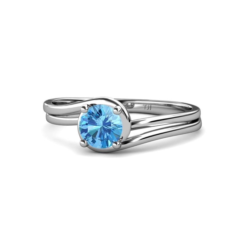 Elena Signature 5.50 mm Round Blue Topaz Bypass Solitaire Engagement Ring 