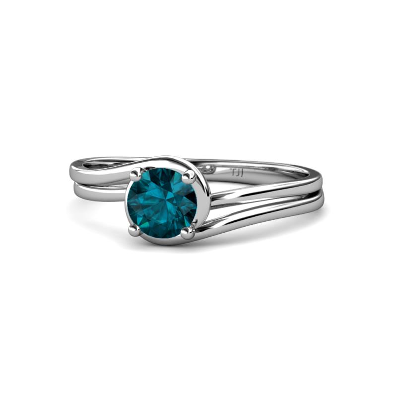 Elena Signature 5.50 mm Round London Blue Topaz Bypass Solitaire Engagement Ring 