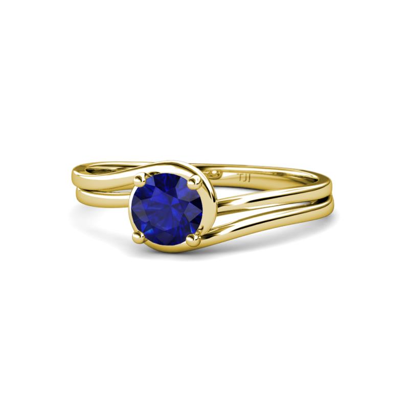 Elena Signature 5.50 mm Round Blue Sapphire Bypass Solitaire Engagement Ring 