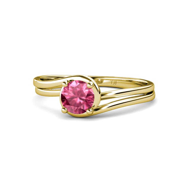 Elena Signature 5.50 mm Round Pink Tourmaline Bypass Solitaire Engagement Ring 