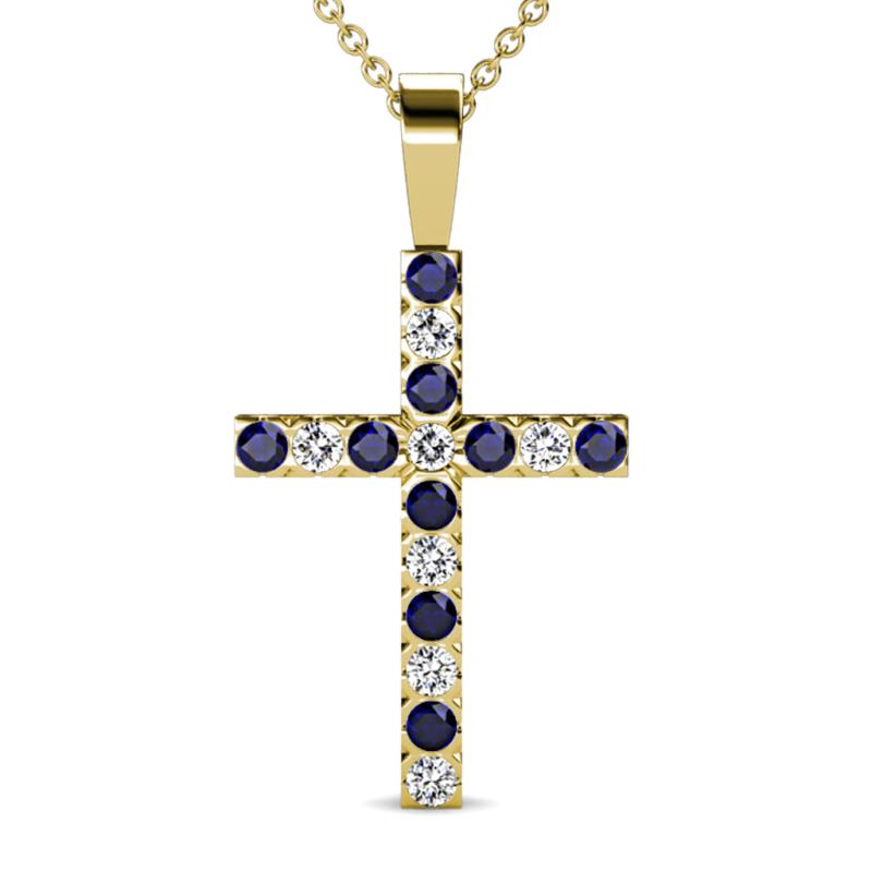Aja Blue Sapphire and Diamond Cross Pendant 
